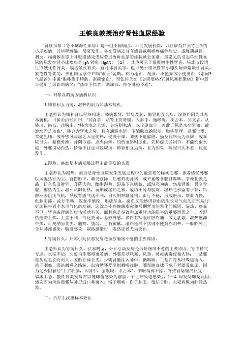 王铁良教授治疗肾性血尿经验