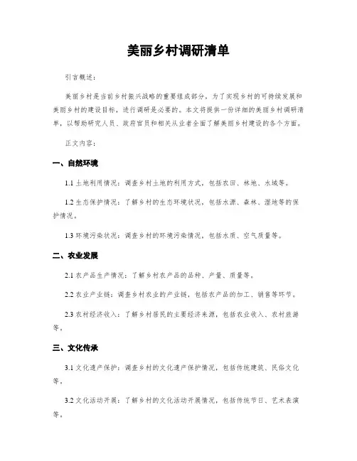 美丽乡村调研清单