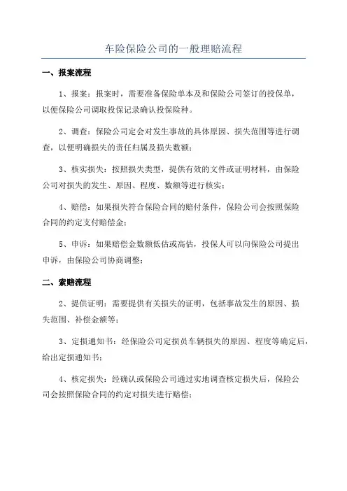 车险保险公司的一般理赔流程