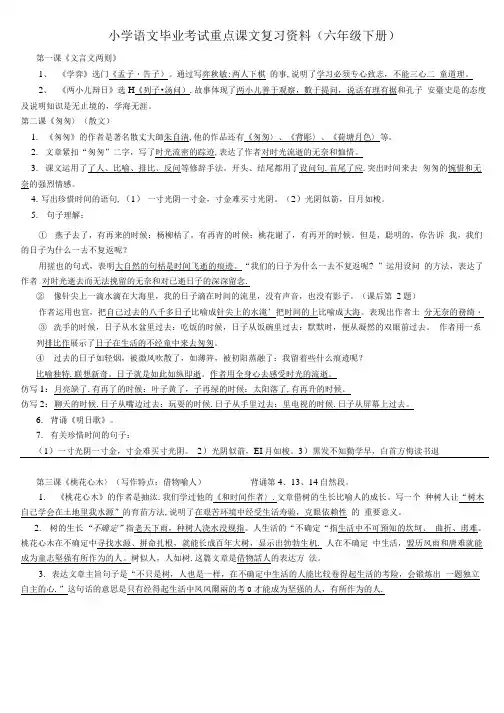 小学语文六年级下册毕业考试重点课文复习资料整理版