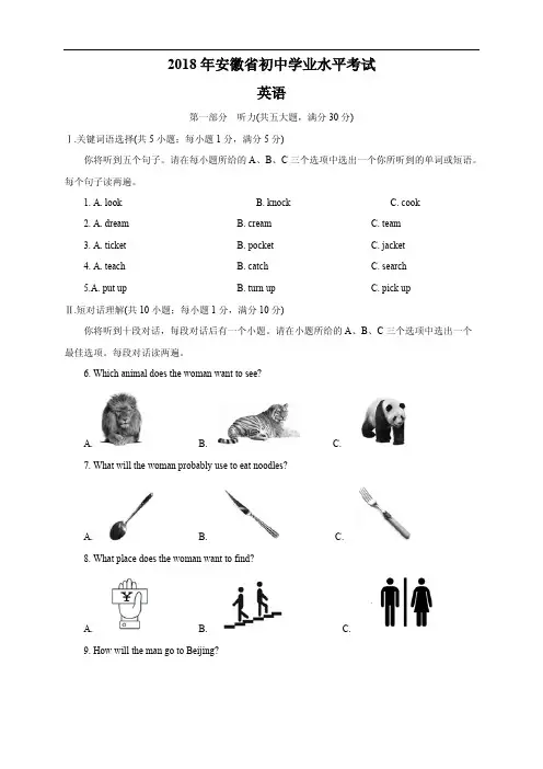 【真题】2018年安徽省中考英语试题及答案解析