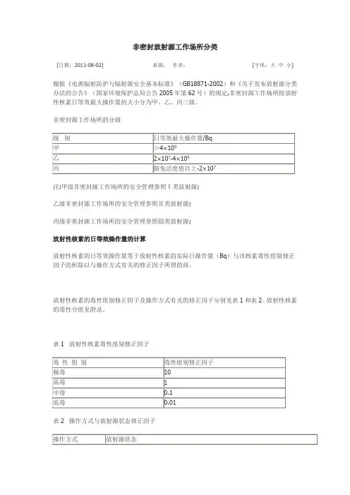 非密封放射源工作场所分类
