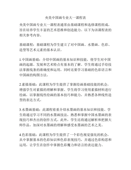 央美中国画专业大一课程表