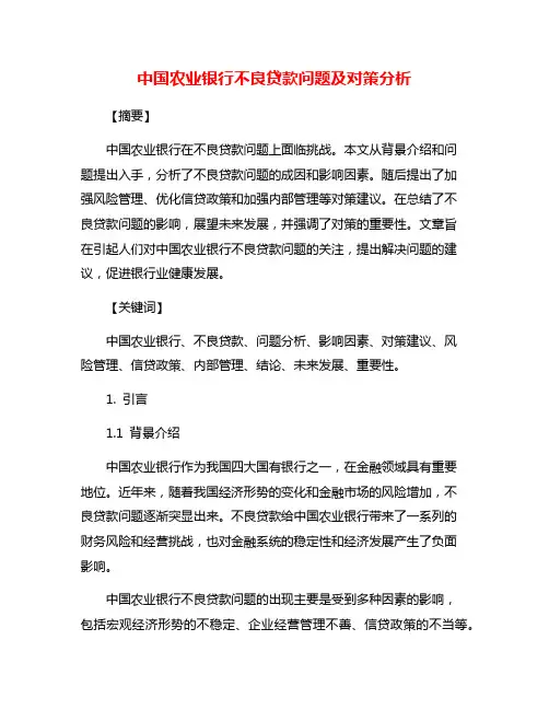 中国农业银行不良贷款问题及对策分析