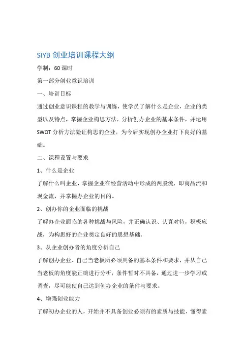 SIYB创业培训课程大纲