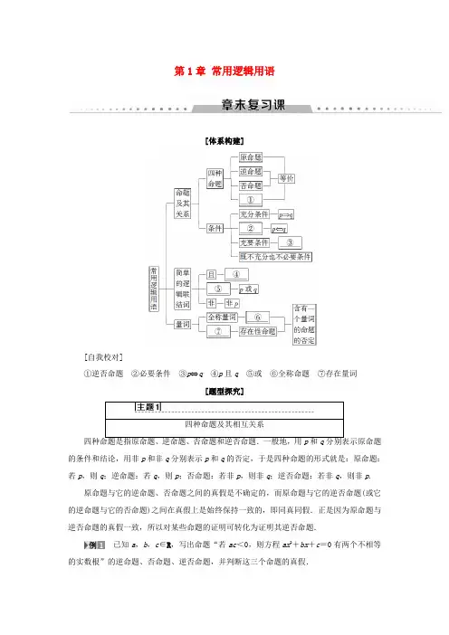 高中数学 第1章 常用逻辑用语章末复习课学案 苏教版选修2-1-苏教版高二选修2-1数学学案
