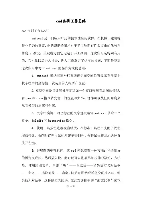 cad实训工作总结