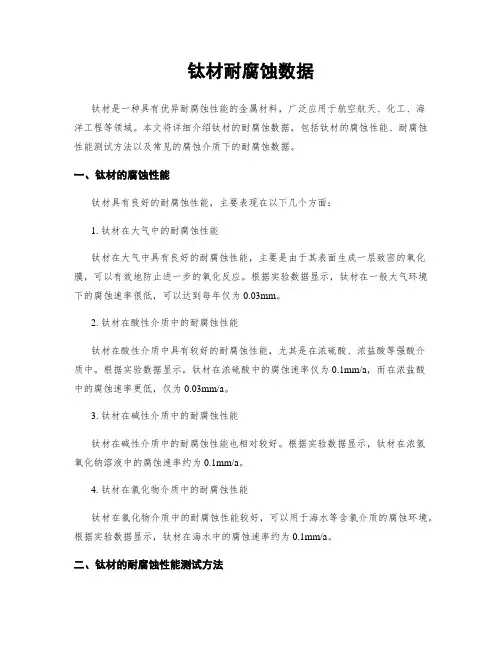 钛材耐腐蚀数据