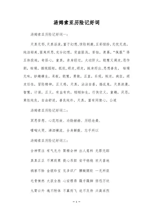 汤姆索亚历险记好词
