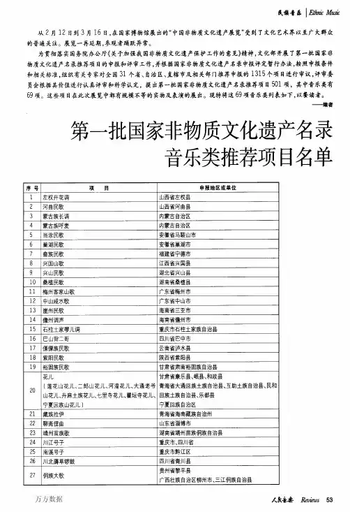 第一批国家非物质文化遗产名录音乐类推荐项目名单 (1)