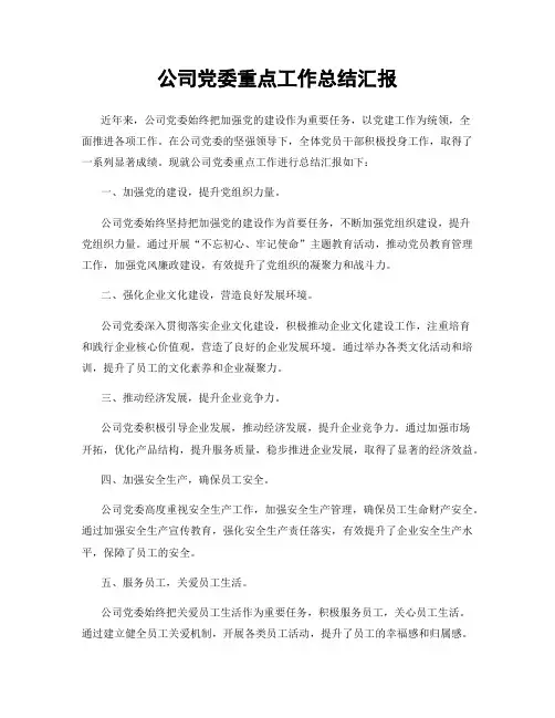 公司党委重点工作总结汇报