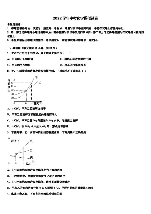 2022学年广州市白云区重点名校中考化学全真模拟试题(含解析)