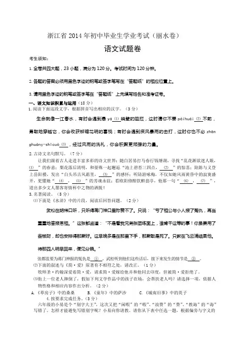 2014年浙江省丽水市、衢州市中考语文试题(含答案)