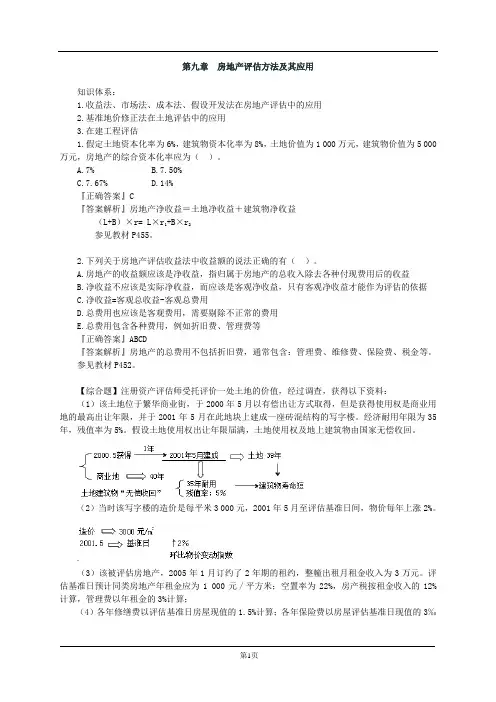 第九章 房地产评估方法及其应用 必备复习知识点