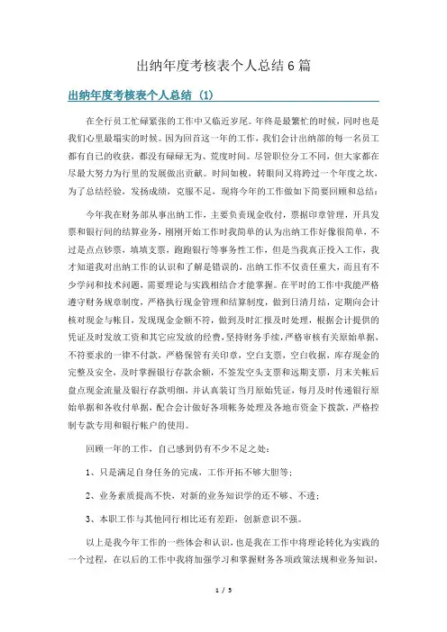 出纳年度考核表个人总结6篇