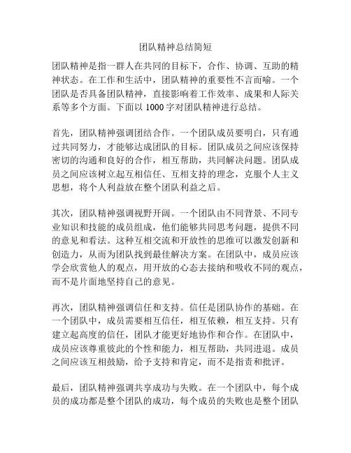 团队精神总结简短