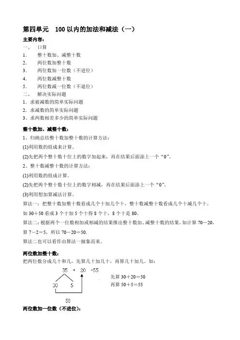 一年级100以内的加法和减法(一)知识点总结