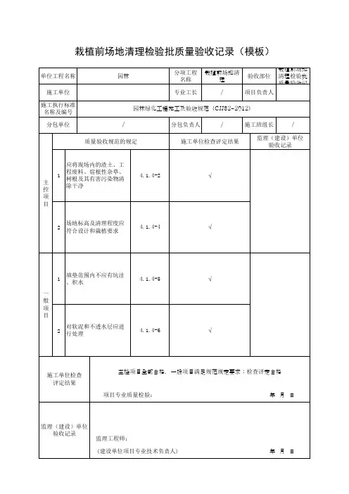 栽植前场地清理检验批质量验收记录(模板)