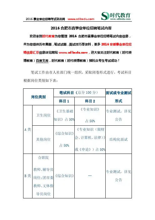 2016合肥市直事业单位招聘笔试内容