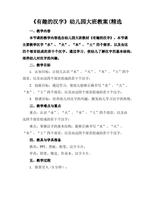 《有趣的汉字》幼儿园大班教案(精选
