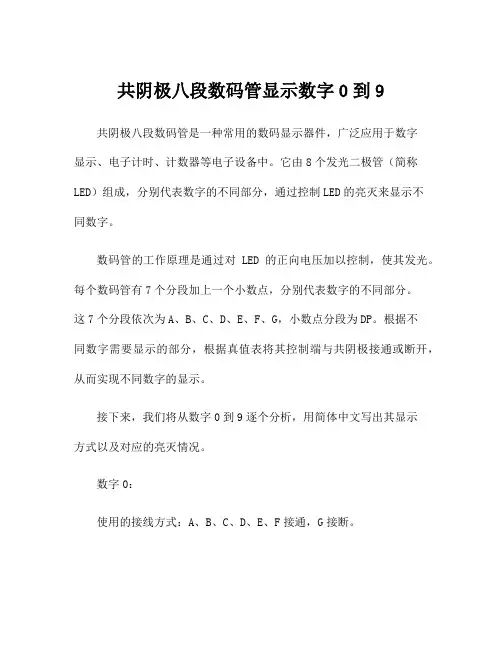 共阴极八段数码管显示数字0到9