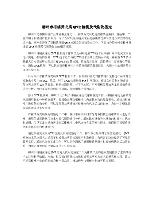 柳州市柑橘黄龙病QPCR检测及代谢物鉴定