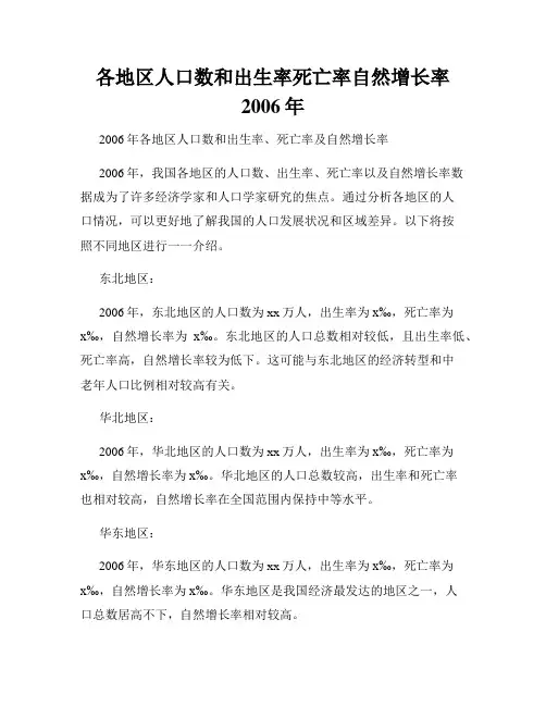 各地区人口数和出生率死亡率自然增长率2006年