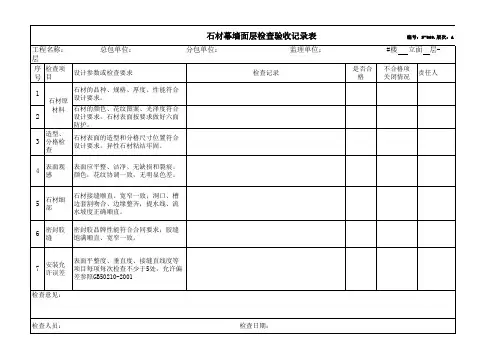 外幕墙面层检查验收记录表
