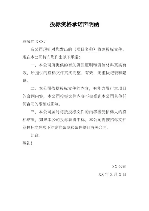 投标资格承诺声明函