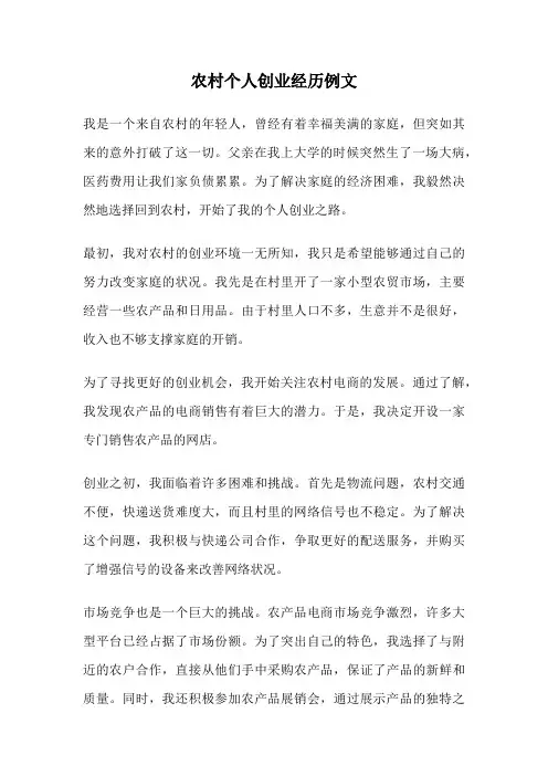 农村个人创业经历例文