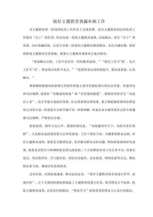 做好主题教育查漏补缺工作