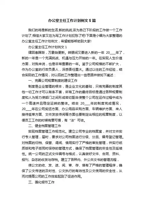办公室主任工作计划例文5篇