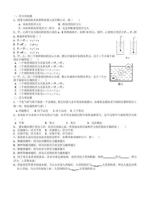浮力练习题(经典题型)