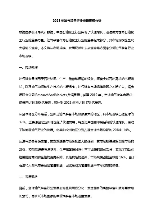 2023年油气装备行业市场规模分析