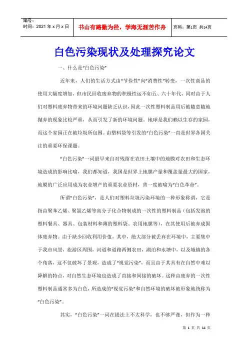 白色污染现状及处理探究论文