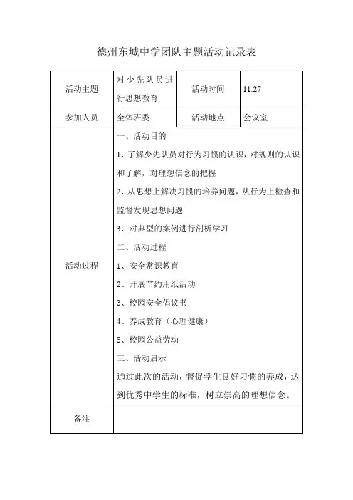 团队主题活动记录表12