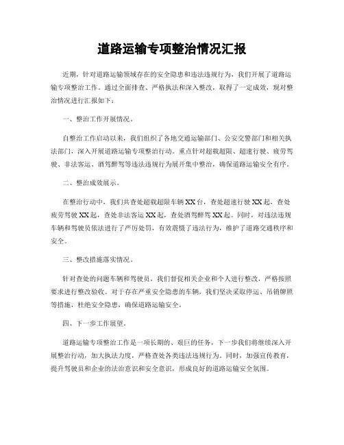 道路运输专项整治情况汇报