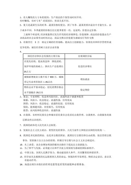 高中政治会考大题大全
