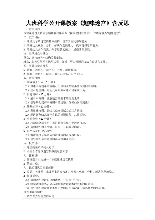 大班科学公开课教案《趣味迷宫》含反思