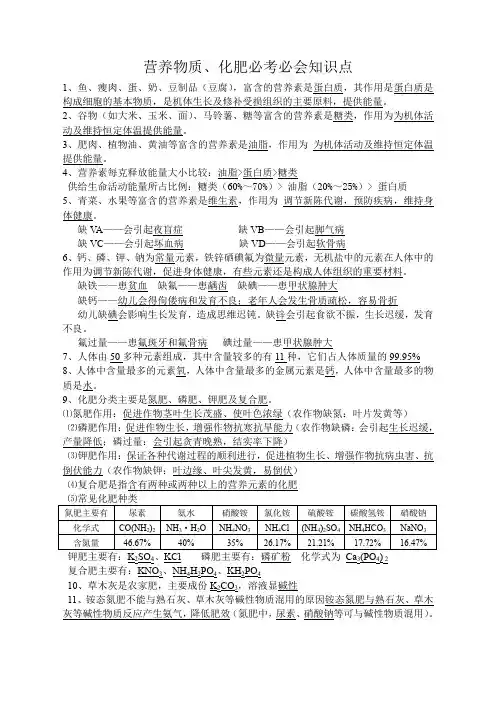 初中化学肥料必会知识点