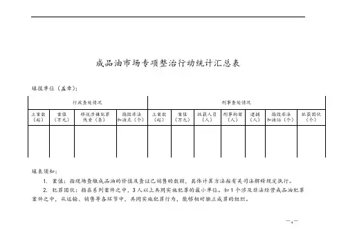 成品油市场专项整治行动统计汇总表