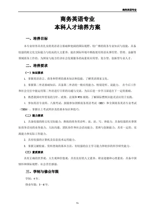 商务英语专业人才培养方案(国标2020)