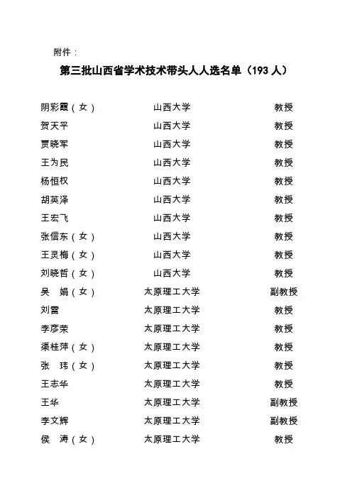 第三批山西省学术技术带头人人选名单