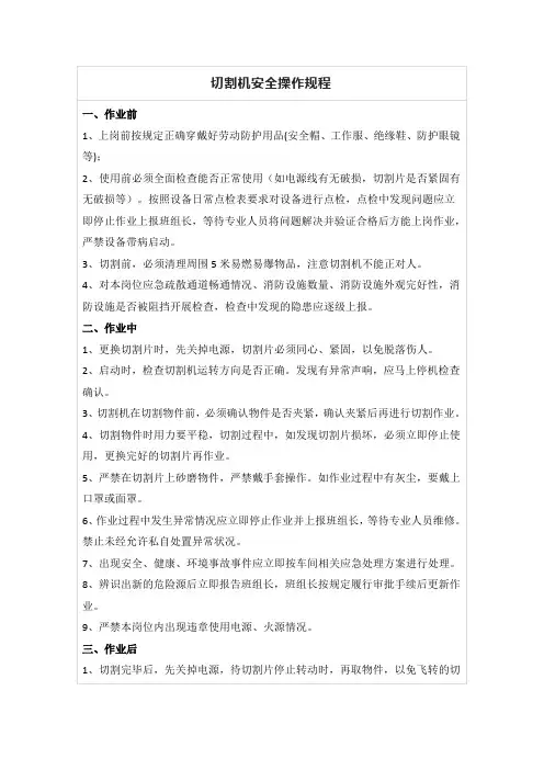 切割机安全操作规程