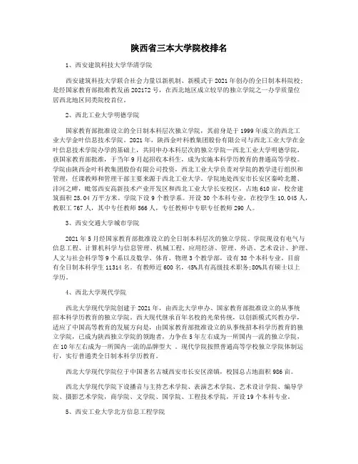 陕西省三本大学院校排名