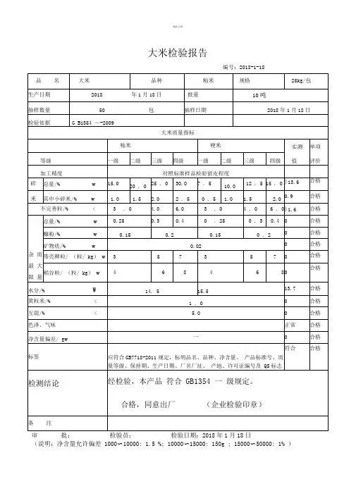 大米检验报告