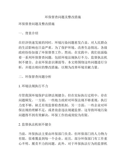 环保督查问题及整改措施