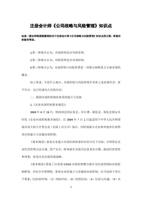 注册会计师《公司战略与风险管理》知识点