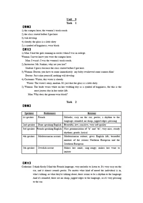 现代大学英语听力2听力原文及题目答案unit9