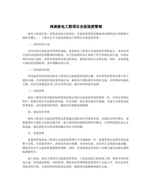 浅谈核电工程项目全面进度管理